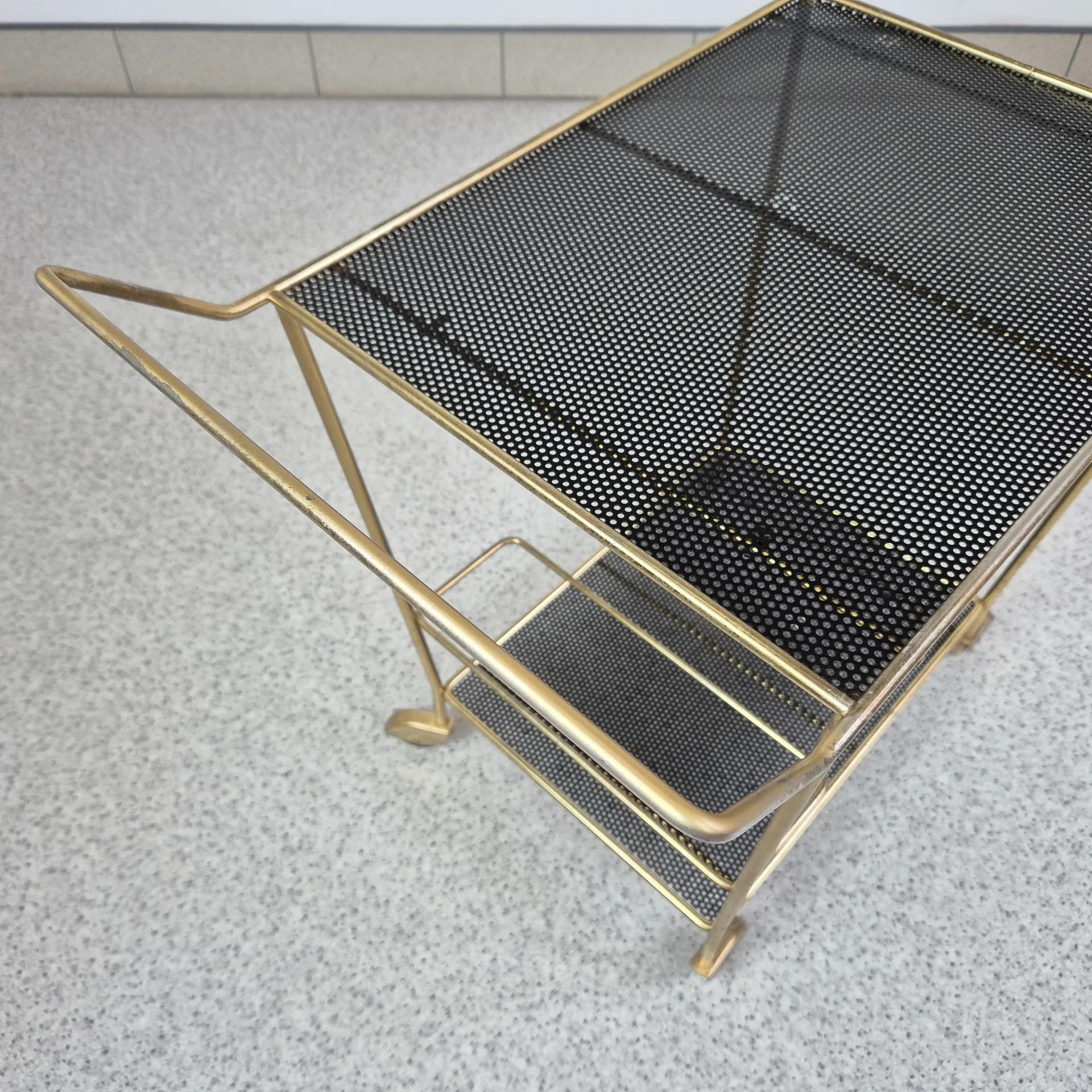 Bar cart, golden, metal, France, 1950s. - 68927