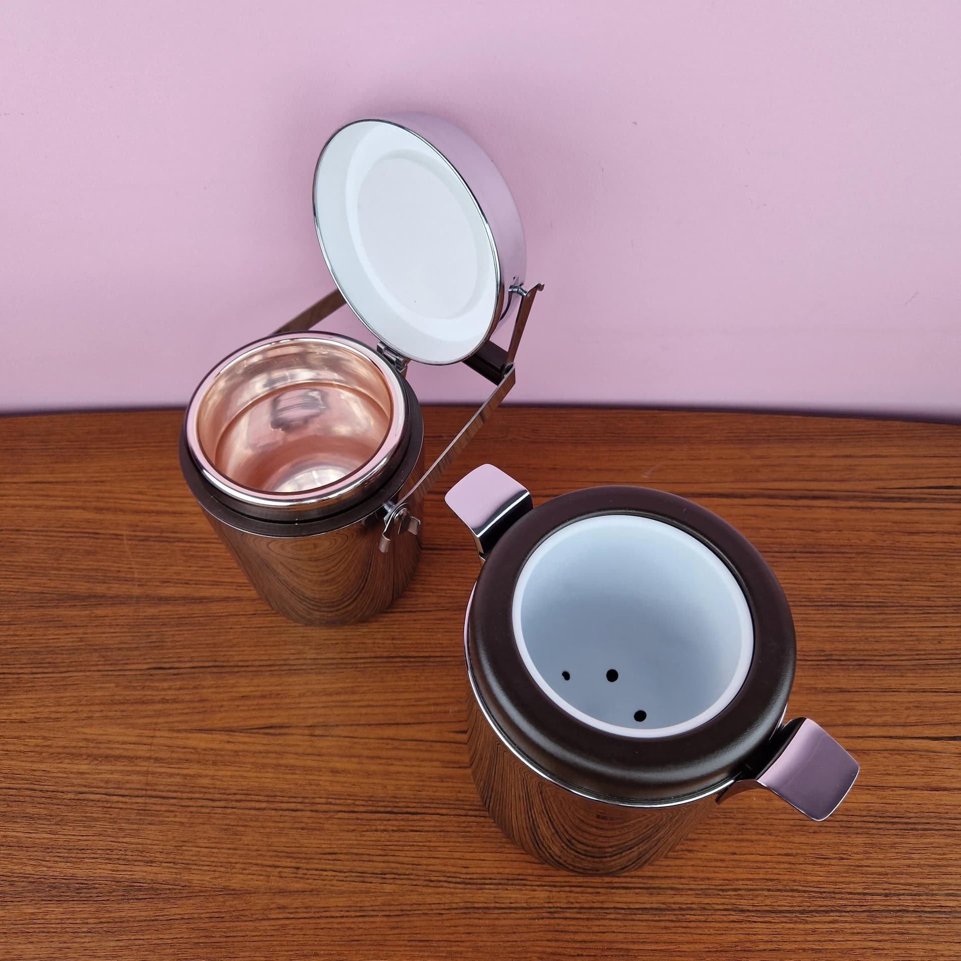 Zestaw pojemników na lód i cooler, chrom szkło, Alfi, Niemcy, lata 70. - 68913