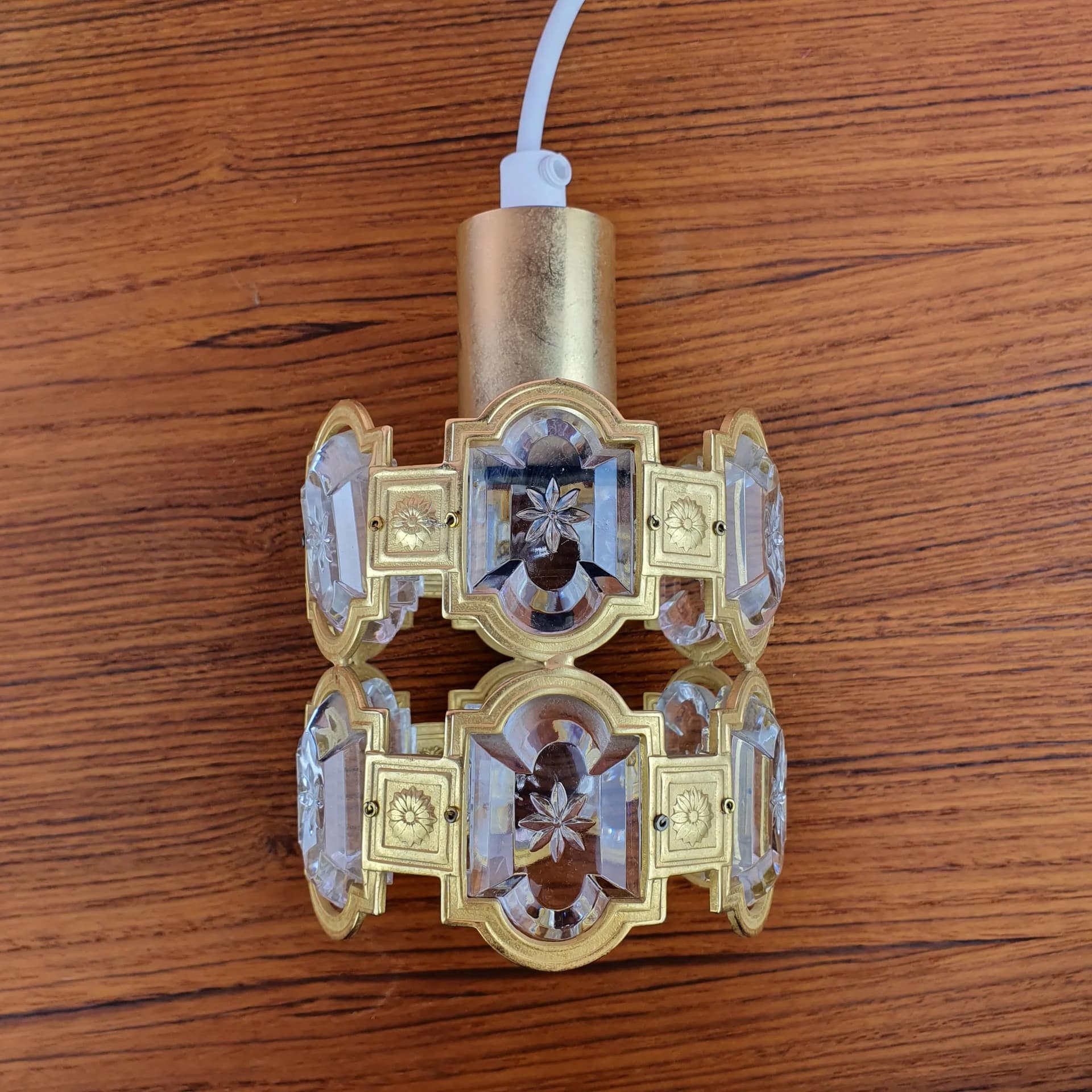 Pair of pendant lamps, golden brass, crystal, Sweden, 1960s. - 68908