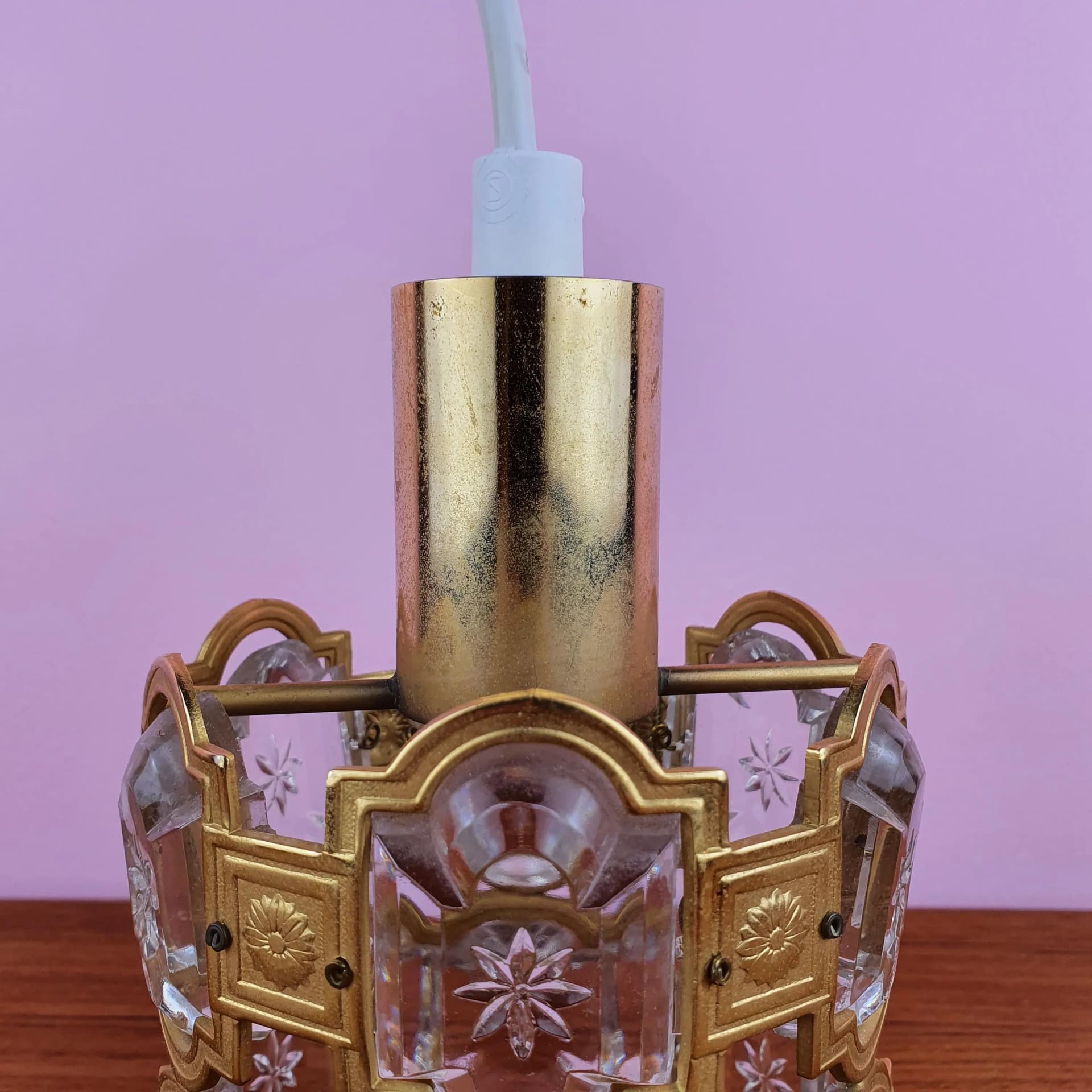 Pair of pendant lamps, golden brass, crystal, Sweden, 1960s. - 68905