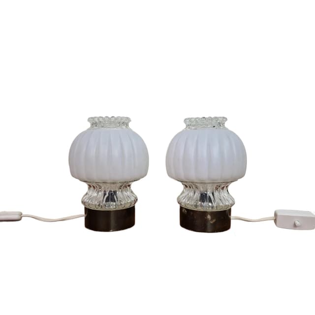 Para lampek nocnych, szkło białe, Niemcy, lata 60. - WYMIARY