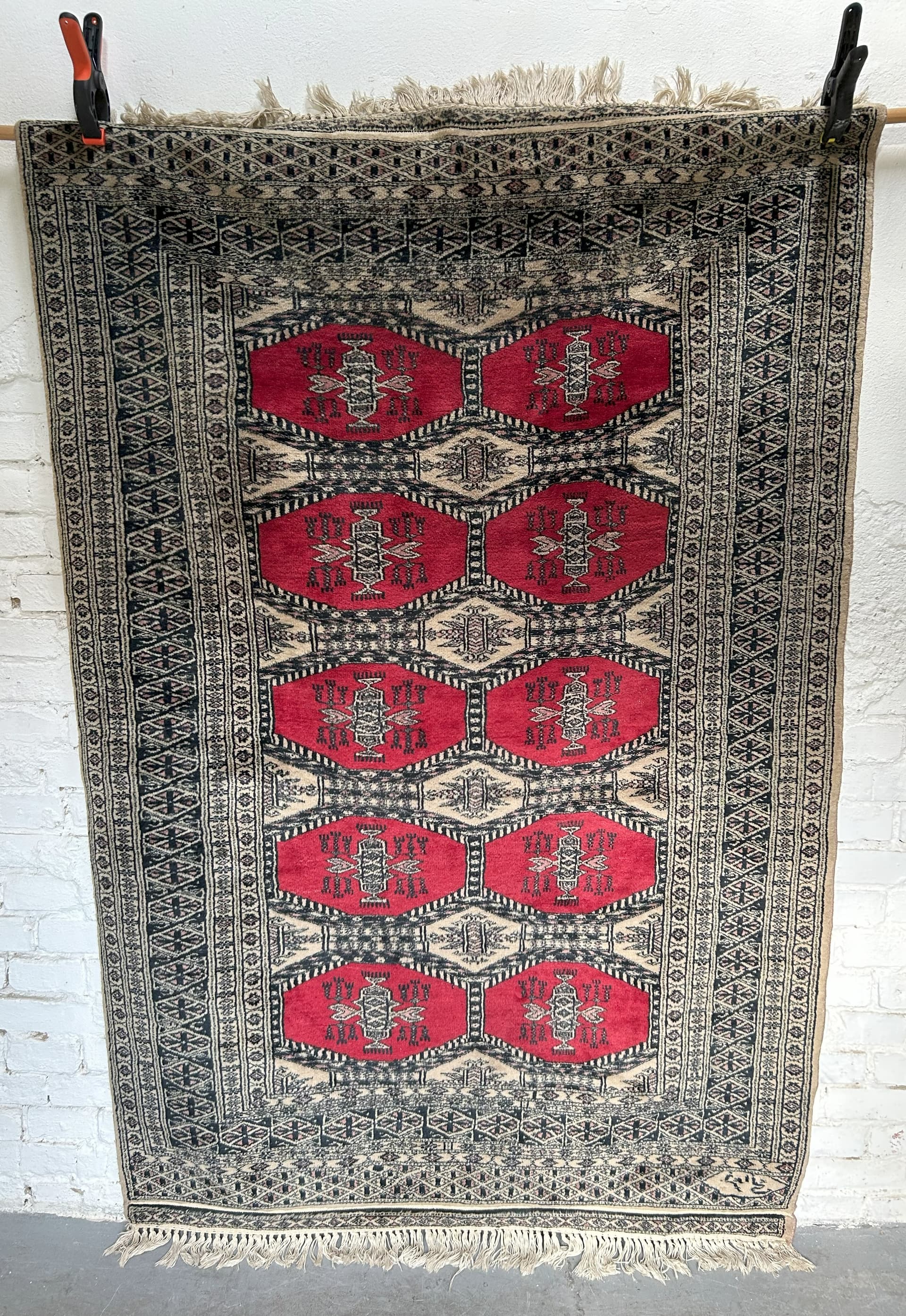 Dywan kaszmirowy, 127x187 cm, czerwony, wełna, Pakistan, lata 70. - 69579