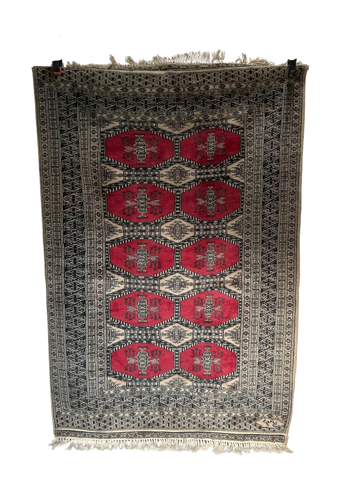 Dywan kaszmirowy, 127x187 cm, czerwony, wełna, Pakistan, lata 70. - 73031