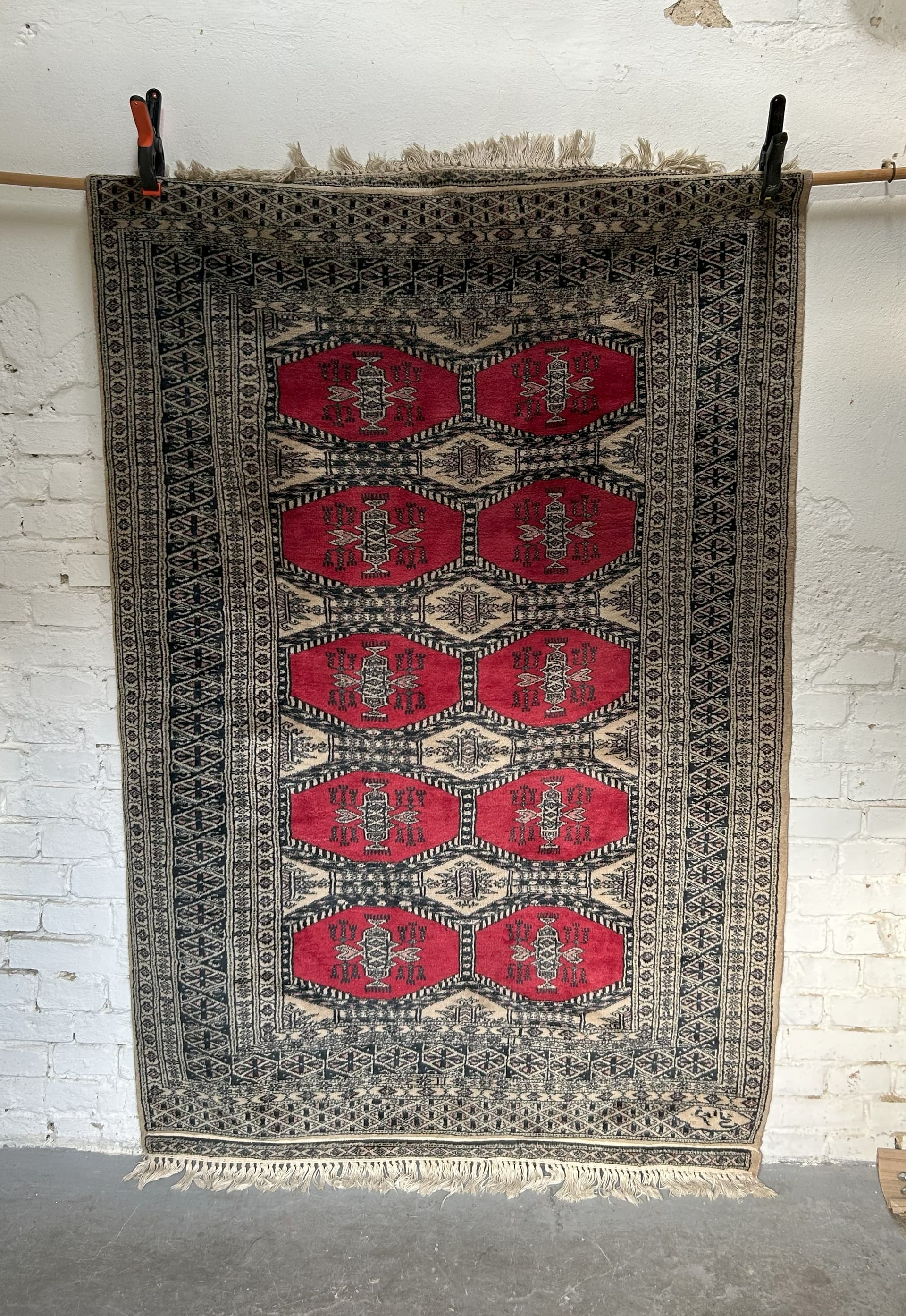 Dywan kaszmirowy, 127x187 cm, czerwony, wełna, Pakistan, lata 70. - 69576