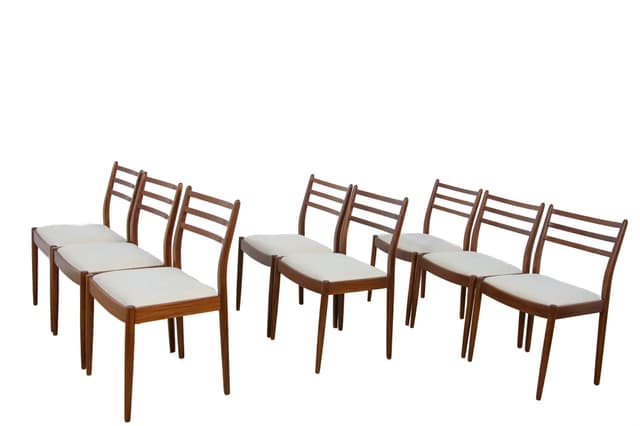 Tekowy komplet ośmiu krzeseł, proj. V. Wilkins dla G-Plan, Wielka Brytania, lata 60. - WYMIARY