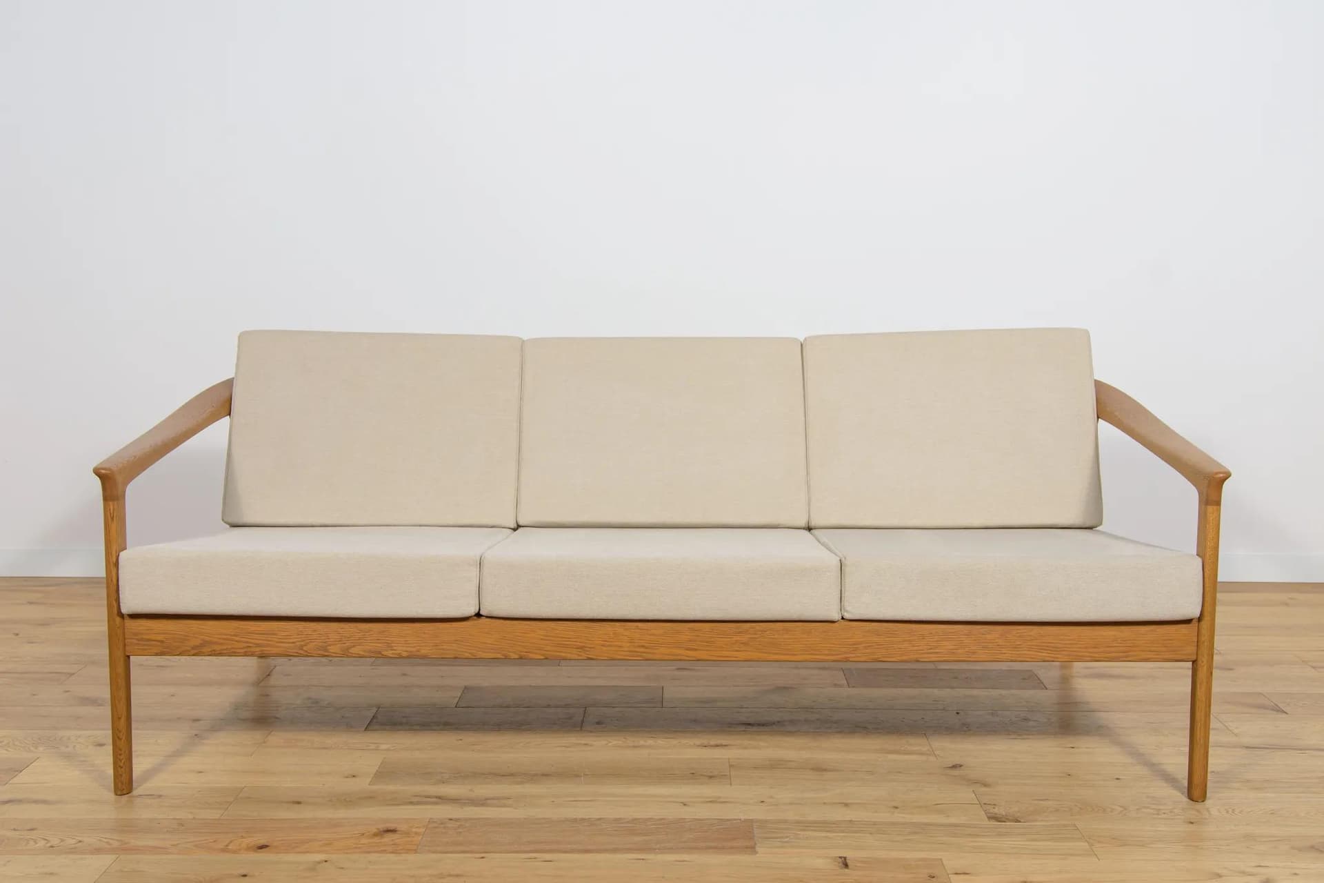 Sofa Monterey, beige, oak, by F. Ohlsson, Sweden, 1960s. - 72172