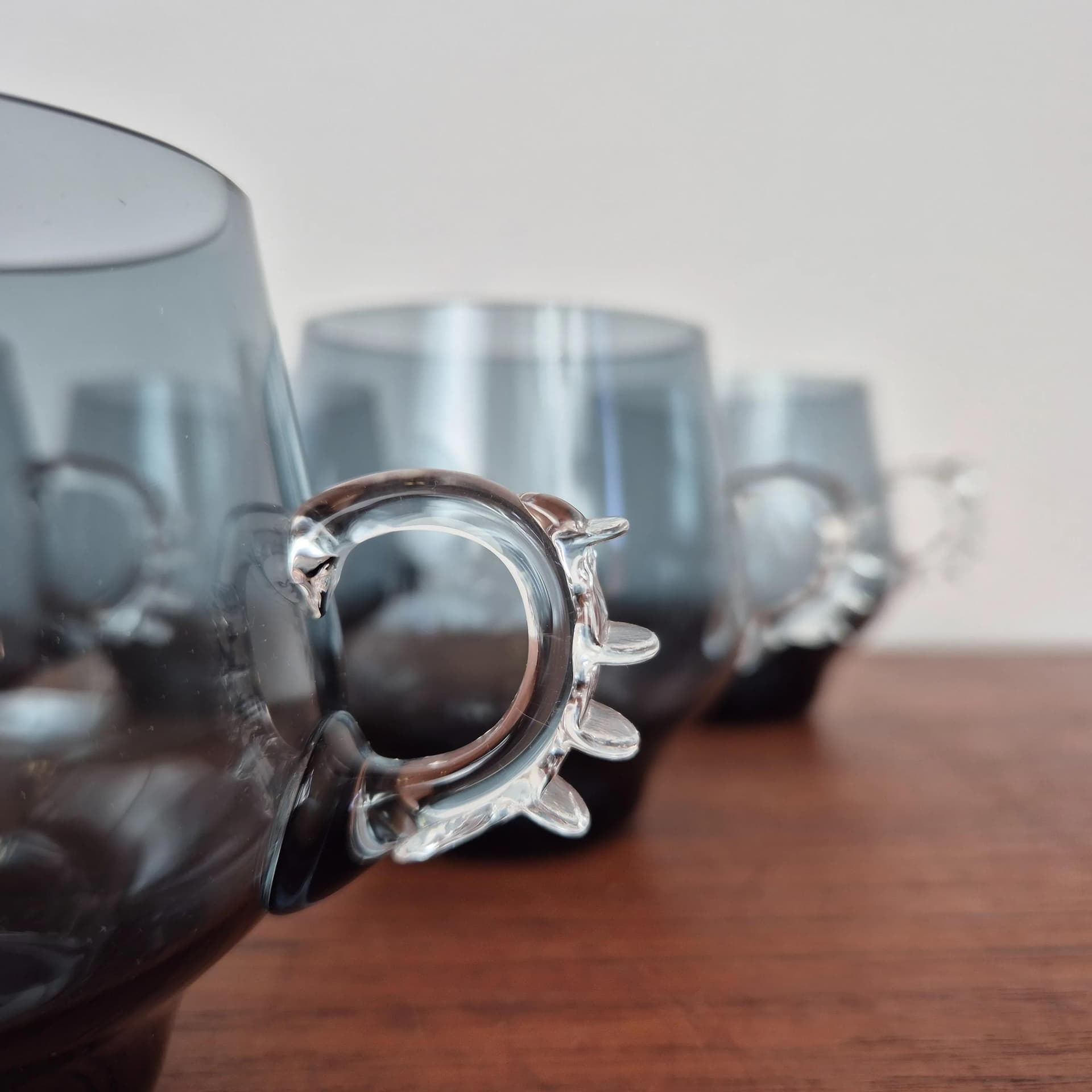 Komplet sześciu szklanek Atlantis, szkło szare, proj. P. Lütken, Holmegaard, Dania, lata 80. - 73172