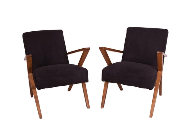 Para foteli Odnowa, welur czarny, drewno buk, Polska, lata 70. - WYMIARY
