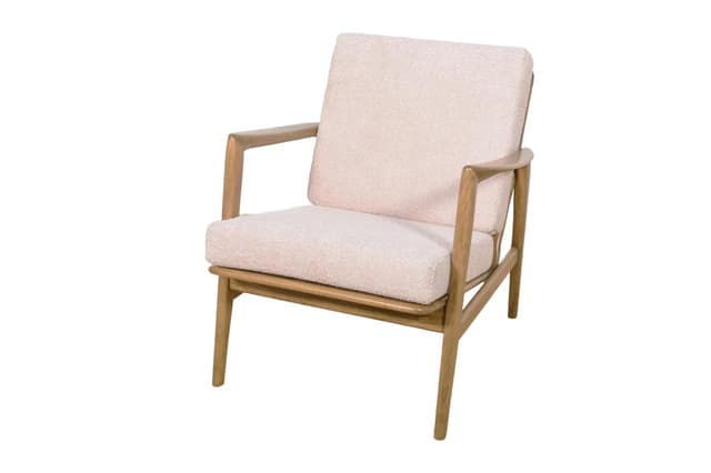 Fotel 300-139, boucle jasnoróżowy, buk brązowy, Swarzędzka Fabryka Mebli, Polska, lata 60. - WYMIARY