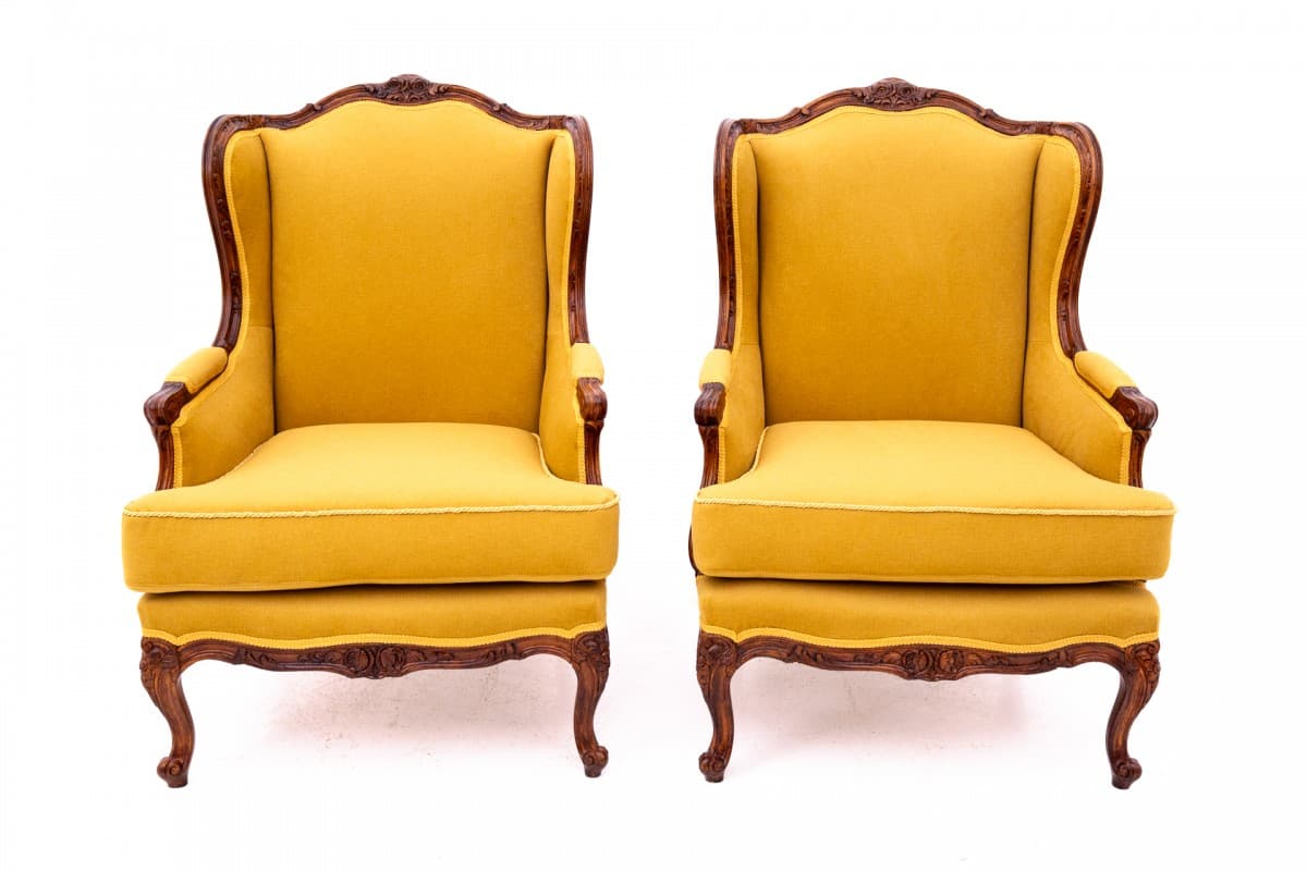 Musztardowe fotele uszaki, Francja, lata 20. - 50149
