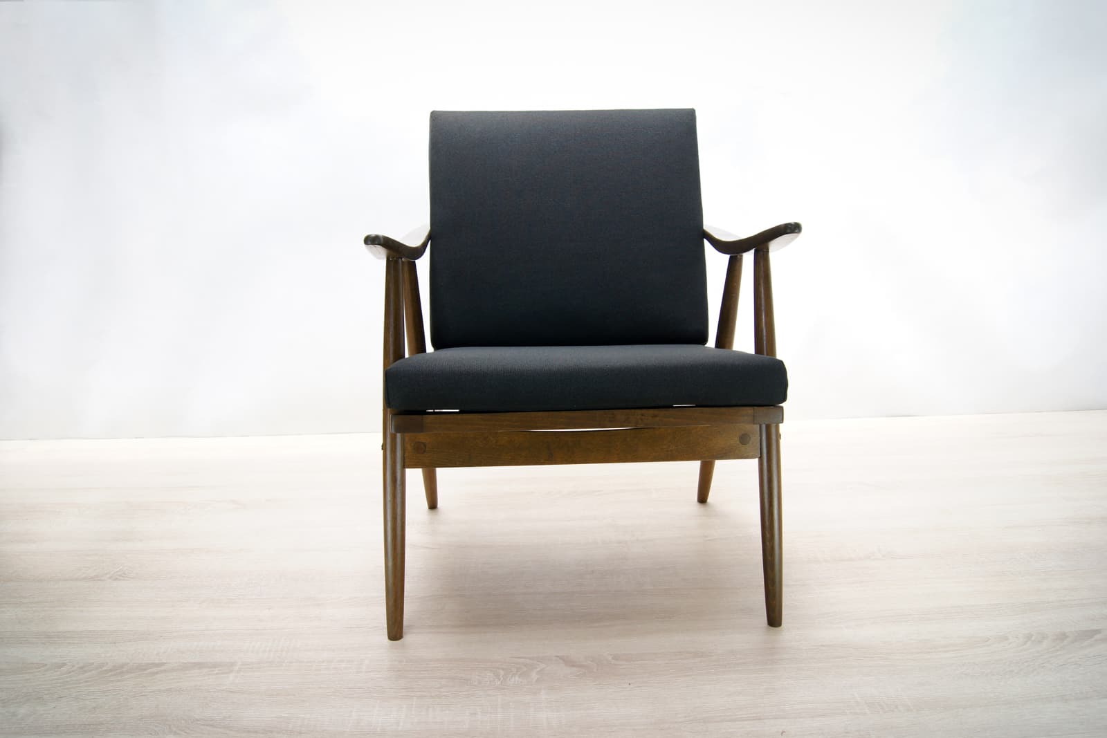 Armchair, walnut beech, black fabric, TON, Czechoslovakia, 1960s. - 71779
