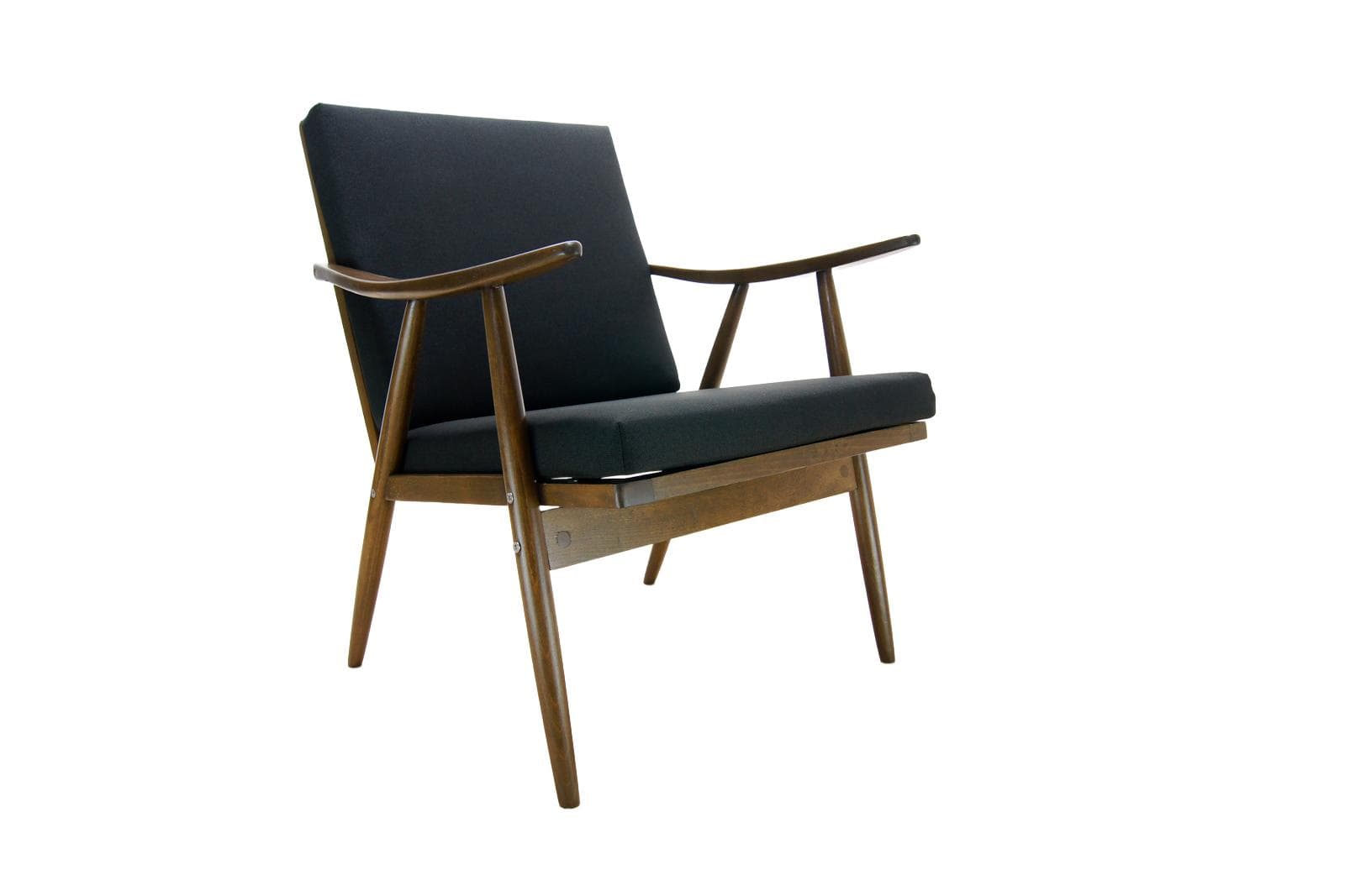 Armchair, walnut beech, black fabric, TON, Czechoslovakia, 1960s.