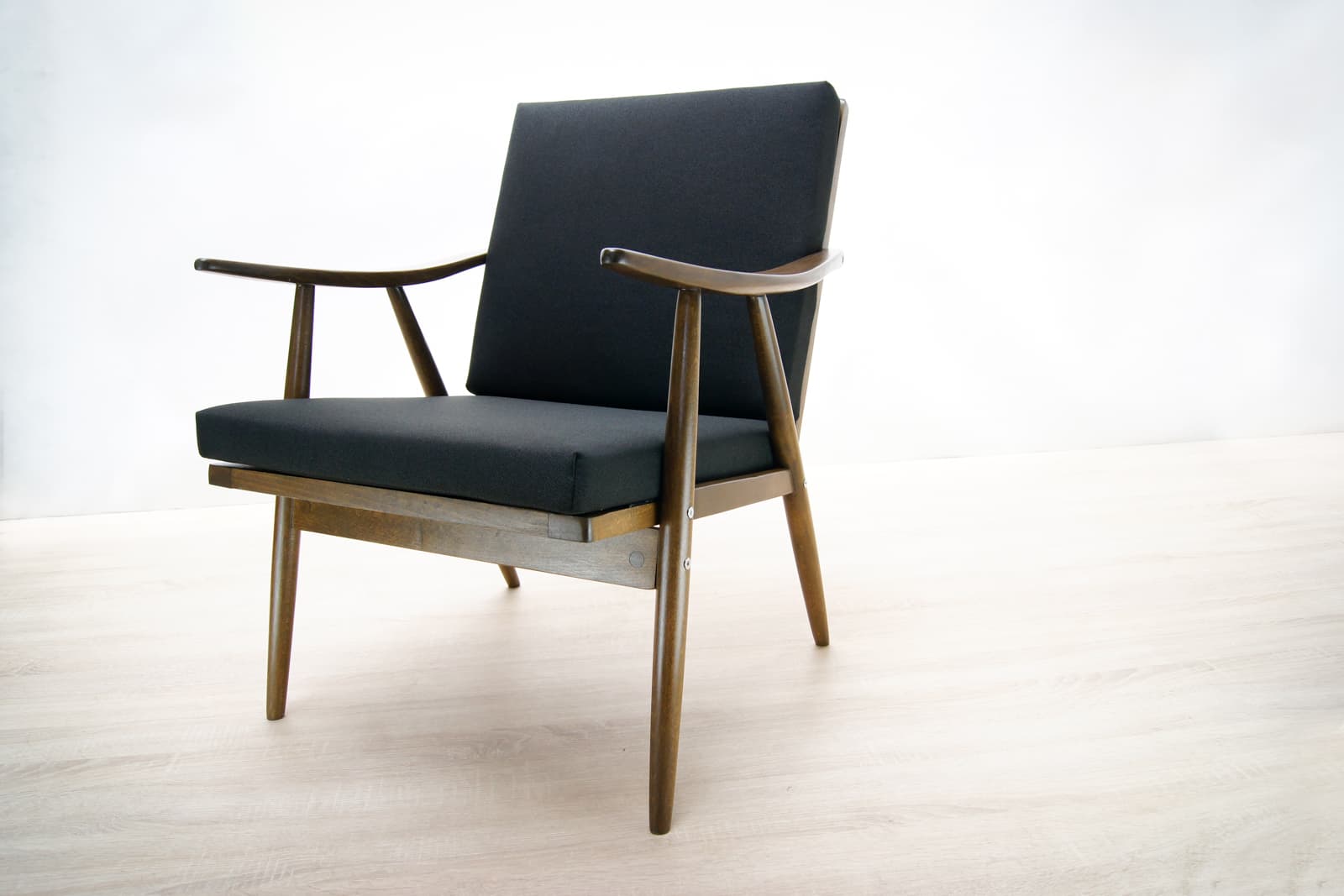 Armchair, walnut beech, black fabric, TON, Czechoslovakia, 1960s. - 71780