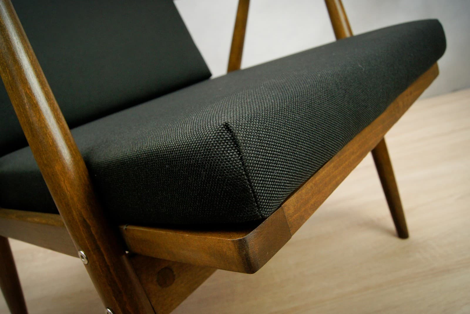 Armchair, walnut beech, black fabric, TON, Czechoslovakia, 1960s. - 71781