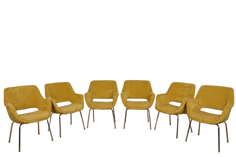 Komplet sześciu foteli Kilta, żółta wełna, chrom, proj. O. Mannermaa, Niemcy, lata 70.