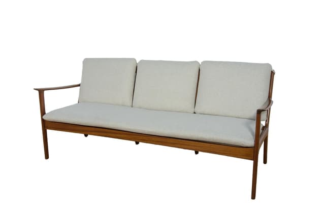 Sofa trzyosobowa PJ112, beżowy, mahoń, proj. O. Wanscher, Poul Jeppesens Møbelfabrik, Dania, lata 60. - WYMIARY