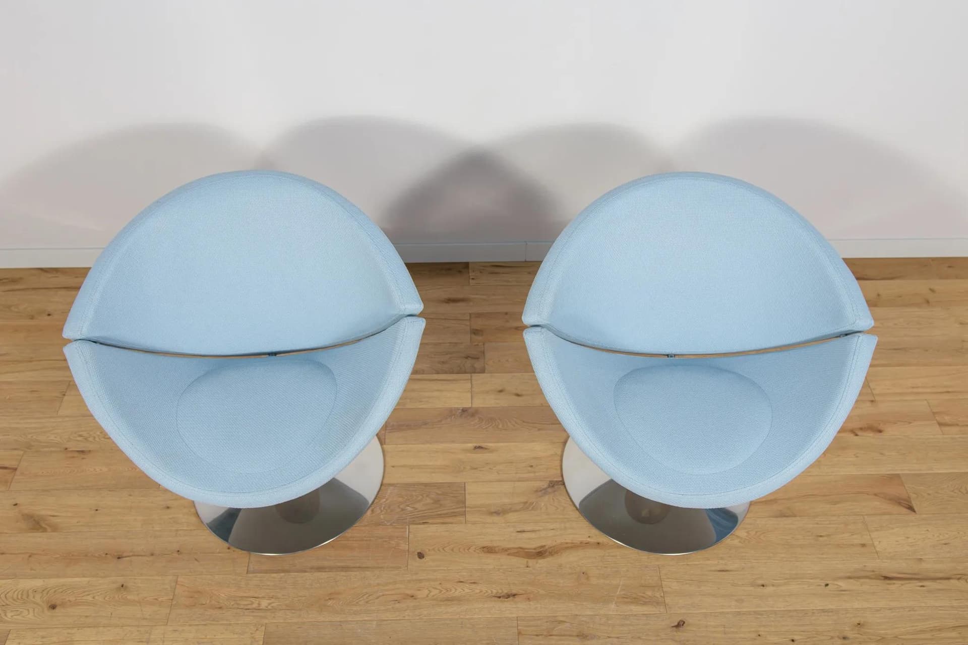 Pair of armchairs Apollo EJ 96, light blue, fabric, brushed steel, by P. H. Lorentzen & J. Foersom, Denmark, 21st c. - 71589