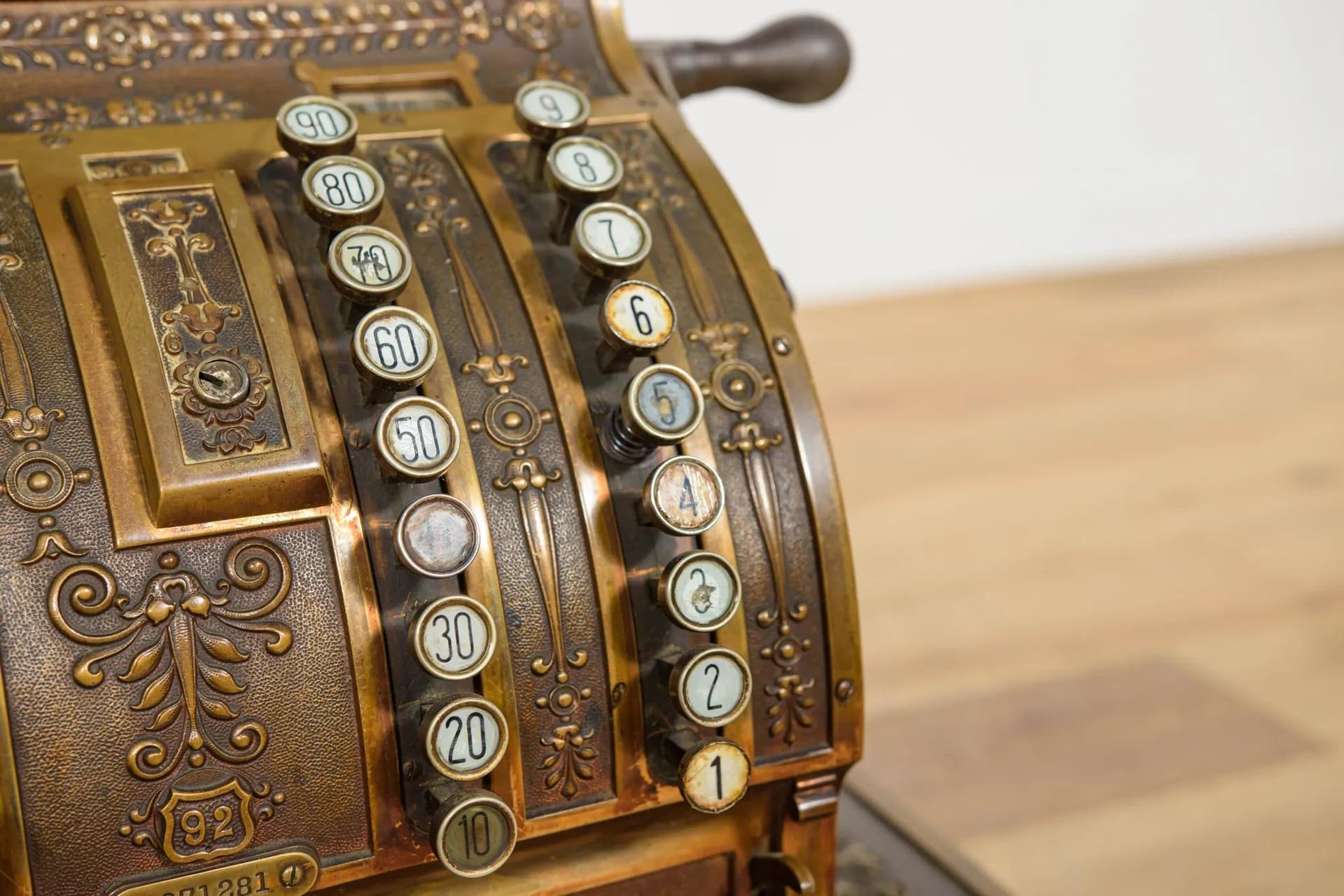 Kasa fiskalna National, Art Nouveau, metal złoty, USA, XIX w. - 71584