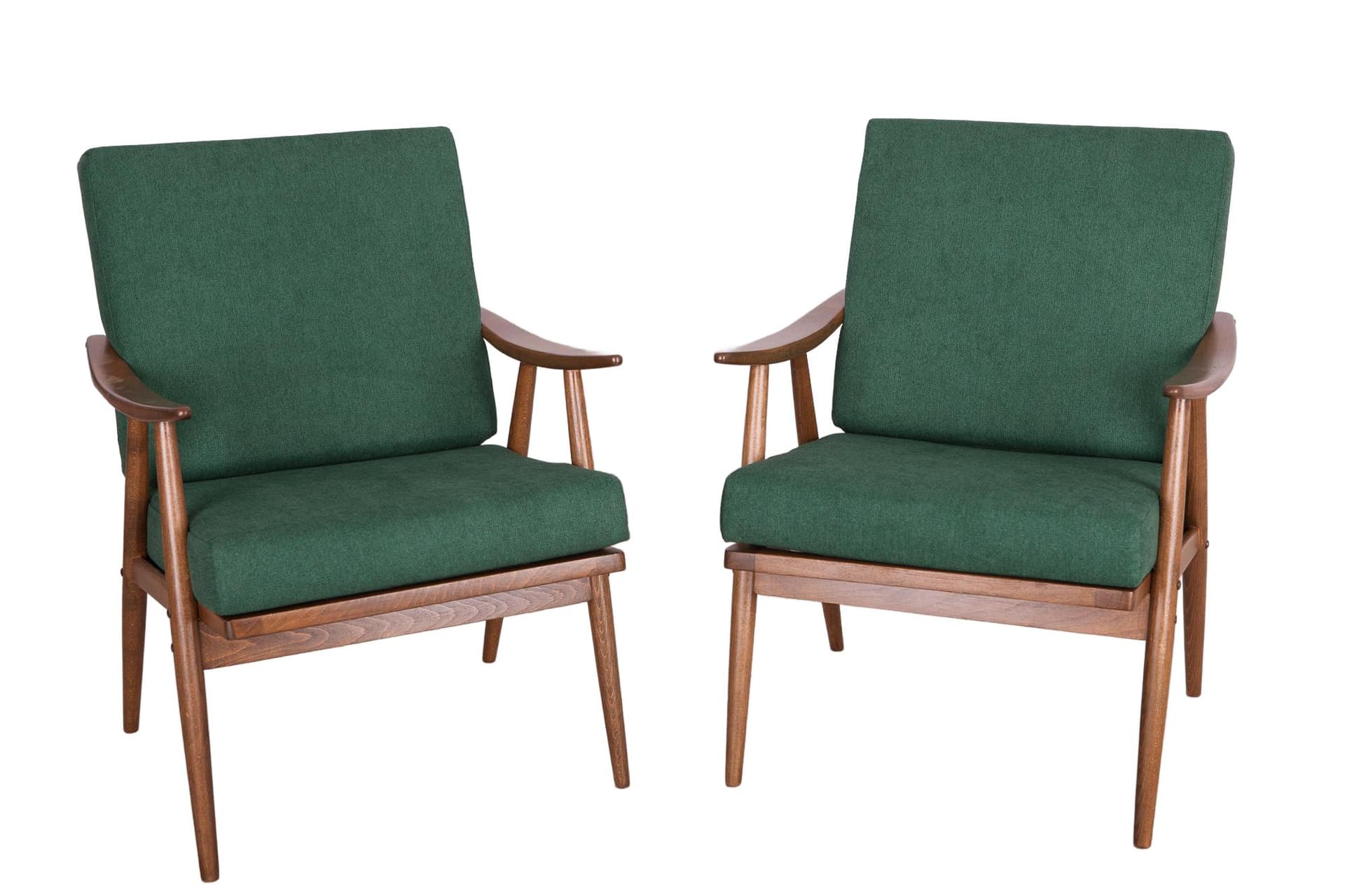 Para foteli, butelkowa zieleń, buk orzech, TON, Czechosłowacja, lata 60.