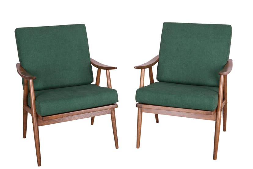 Para foteli, butelkowa zieleń, buk orzech, TON, Czechosłowacja, lata 60.