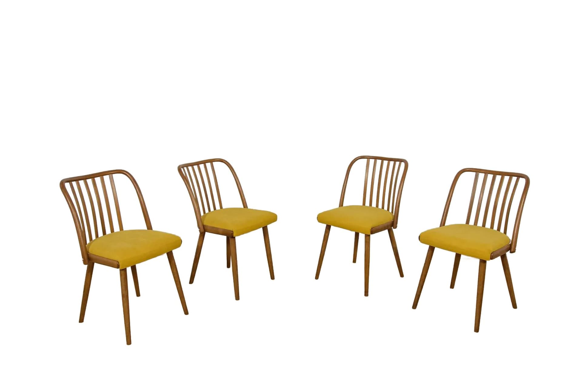 Komplet czterech krzeseł, drewno żółty, proj. A. Suman, TON, Czechy, lata 60.