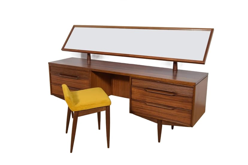 Toaletka z taboretem, teak brąz ciemny, White & Newton, Wielka Brytania, lata 60.