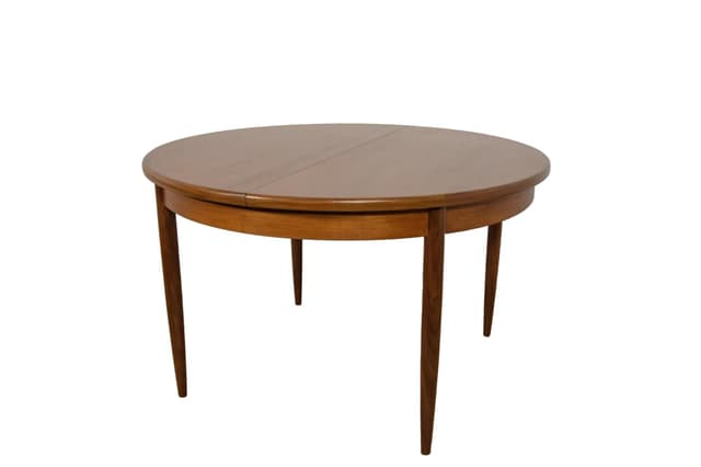 Stół okrągły rozkładany, teak brązowy, G-Plan, Wielka Brytania, lata 60. - WYMIARY