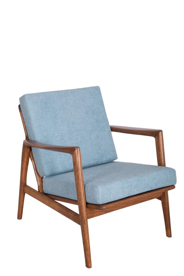 Fotel 300-139, buk orzech, tkanina niebieska, Swarzędzka Fabryka Mebli, Polska, lata 60. - WYMIARY