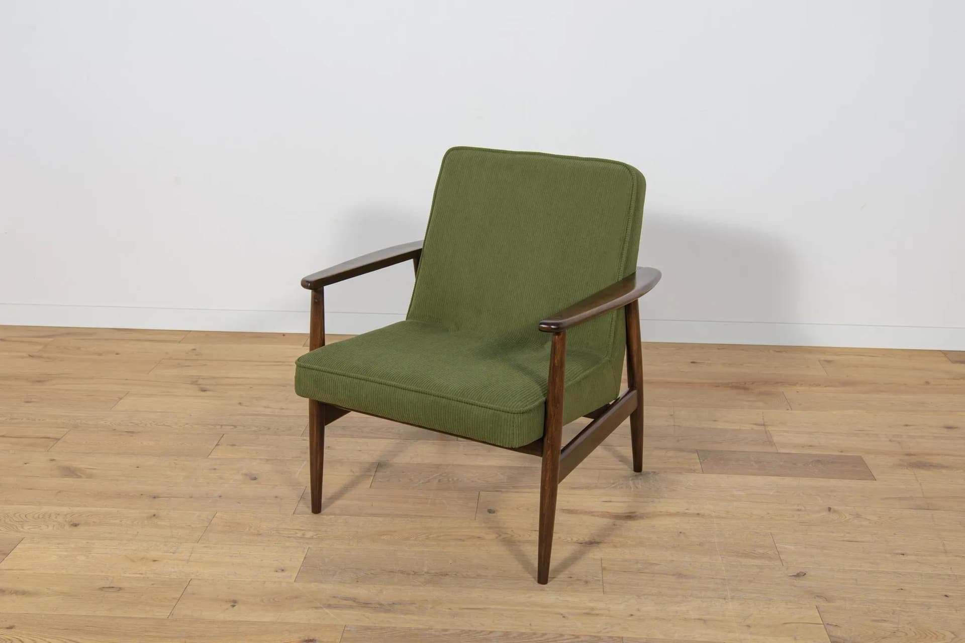 Pair of armchairs Typ 300-192, olive corduroy, rosewood-stained beech, by J. Kędziorek, Poland, 1970s. - 71113