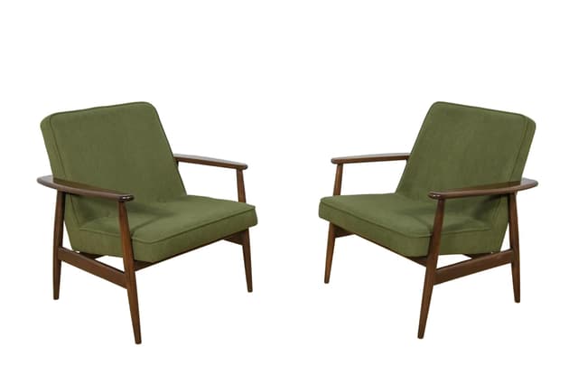 Pair of armchairs Typ 300-192, olive corduroy, rosewood-stained beech, by J. Kędziorek, Poland, 1970s. - DIMENSION