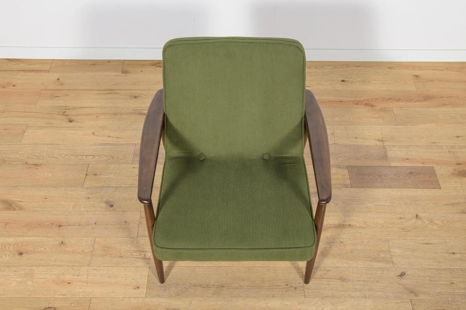 Pair of armchairs Typ 300-192, olive corduroy, rosewood-stained beech, by J. Kędziorek, Poland, 1970s. - 71115