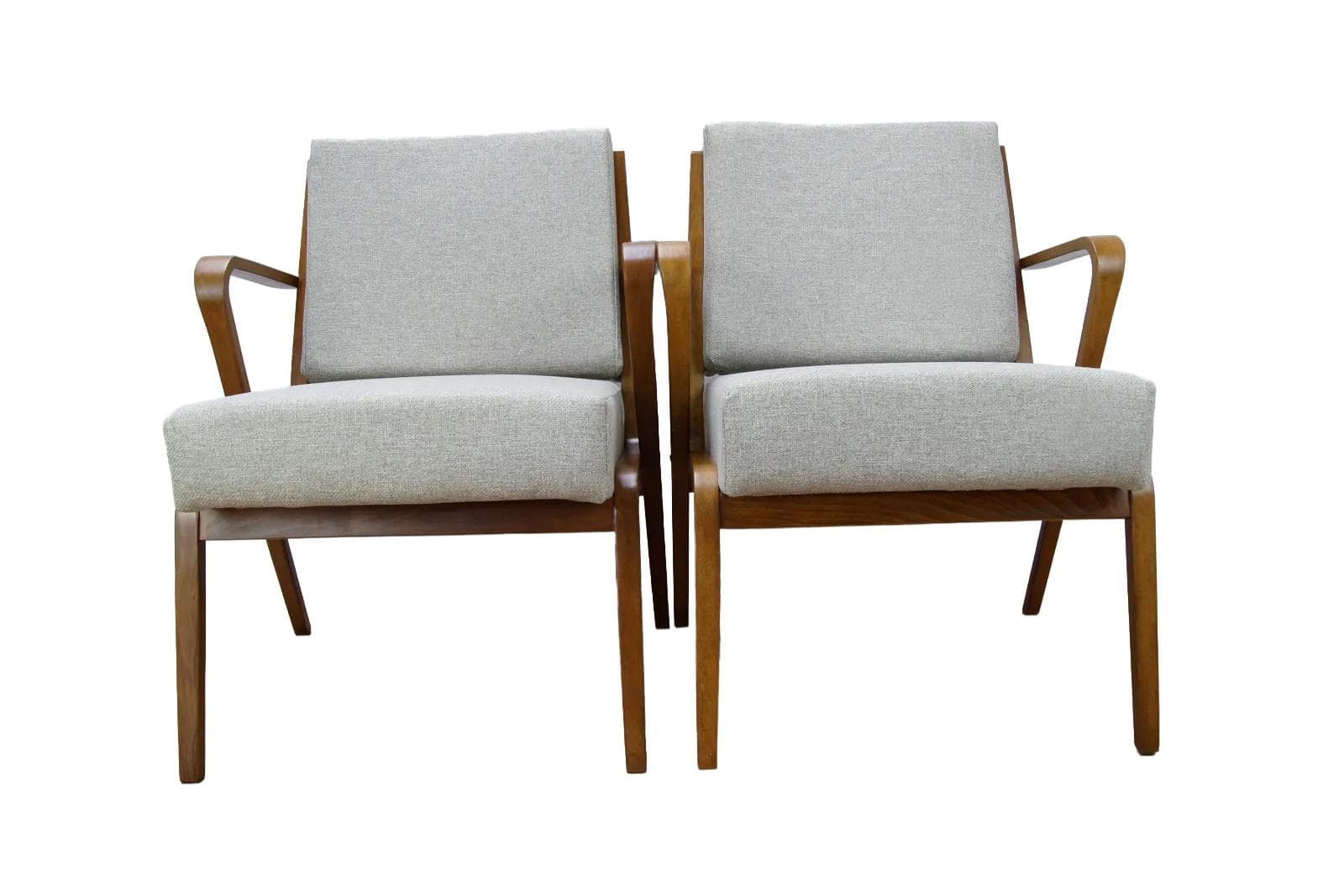 Para foteli model 53693, drewno brązowy, tkanina szara, proj. S. Selmanagic, Niemcy, lata 50.