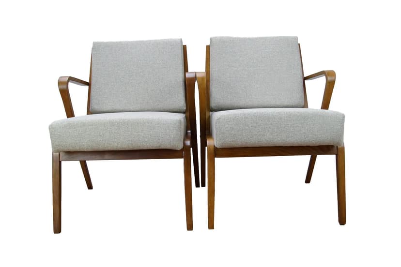 Para foteli model 53693, drewno brązowy, tkanina szara, proj. S. Selmanagic, Niemcy, lata 50.