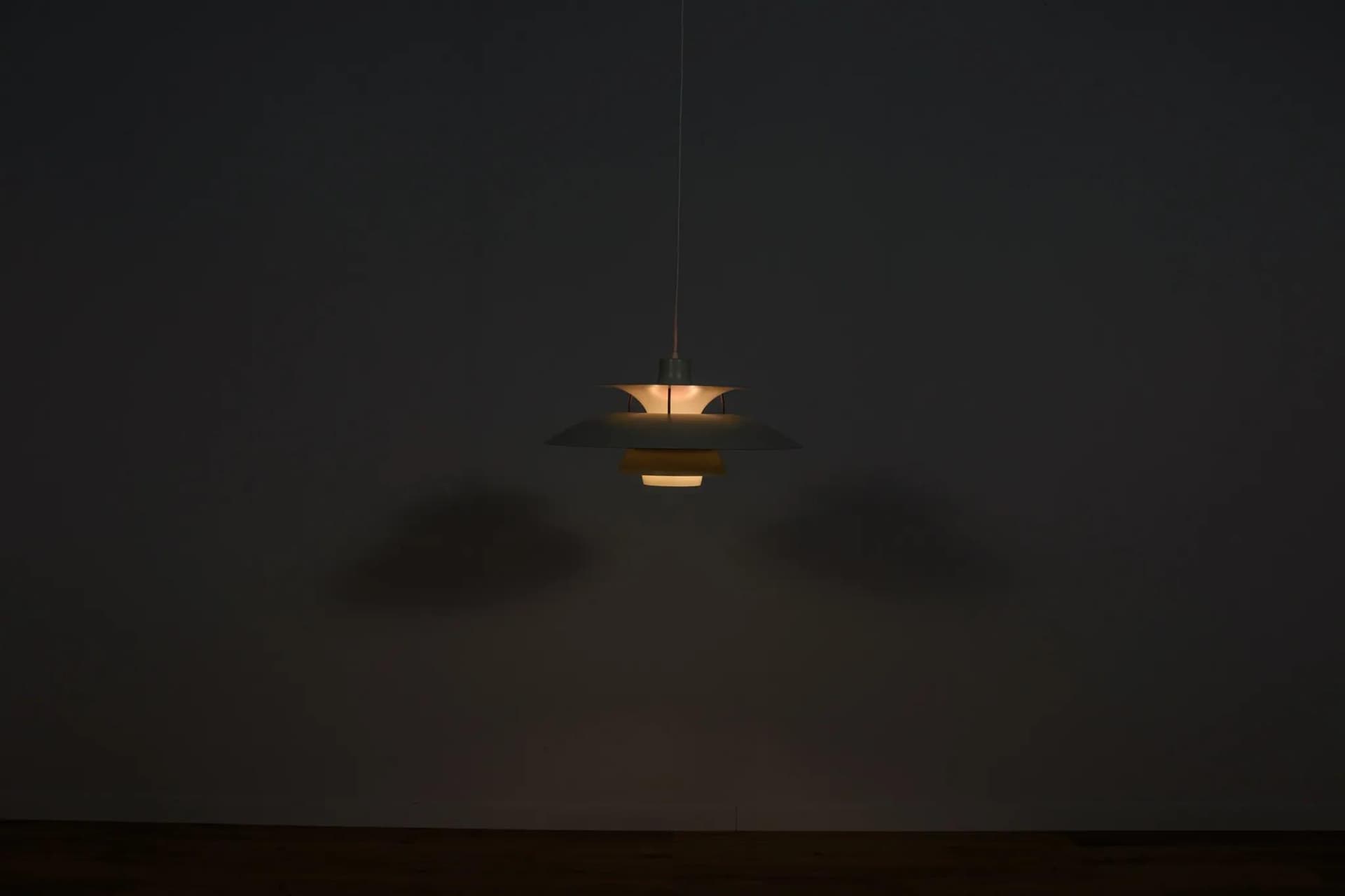 Pendant lamp PH5, ivory white, aluminum, by P. Henningsen, Louis Poulsen, Denmark, 1960s. - 71049