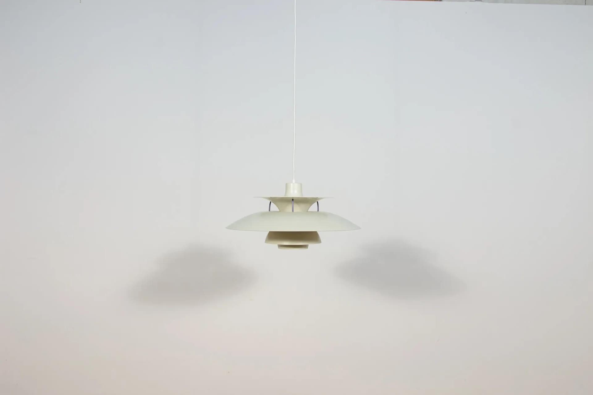 Pendant lamp PH5, ivory white, aluminum, by P. Henningsen, Louis Poulsen, Denmark, 1960s. - 71048