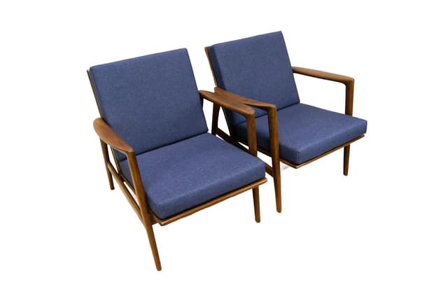 Para foteli 300-139, buk orzech, tkanina granatowa, Swarzędzka Fabryka Mebli, Polska, lata 60. - WYMIARY