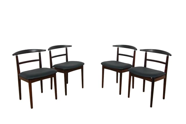 Komplet czterech krzeseł, palisander brązowy, skóra naturalna czarna, proj. H. Sibast & B. Rammerskov, Dania, lata 60. - WYMIARY