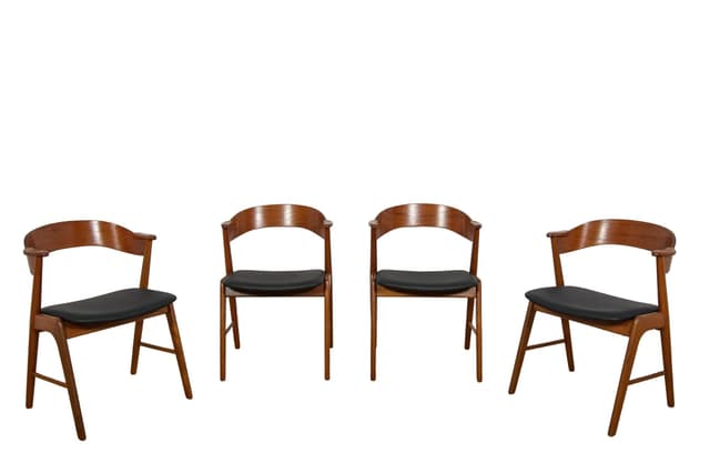 Komplet czterech krzeseł, teak brązowy, skóra czarna, Dania, lata 60. - WYMIARY