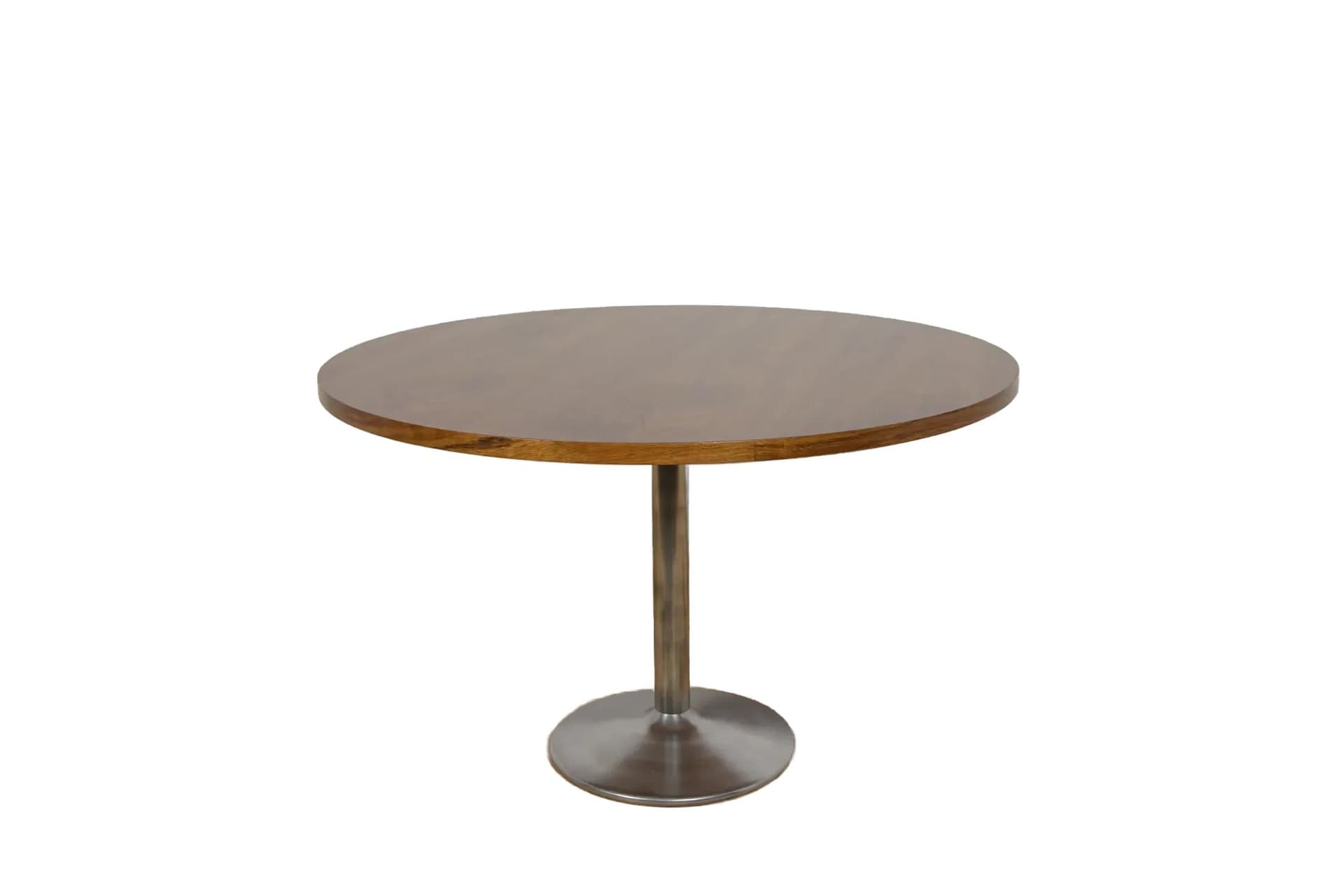 Round table, brown teak, aluminium, Denmark, 1970s.