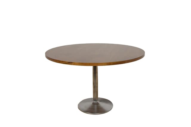 Round table, brown teak, aluminium, Denmark, 1970s. - DIMENSION
