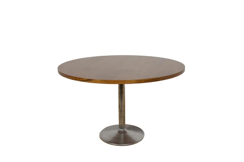 Round table, brown teak, aluminium, Denmark, 1970s.