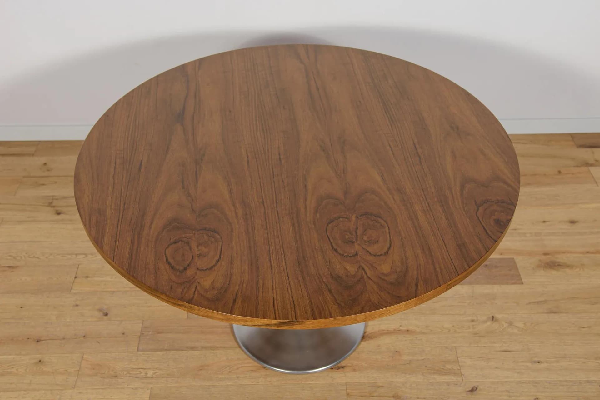 Round table, brown teak, aluminium, Denmark, 1970s. - 70892