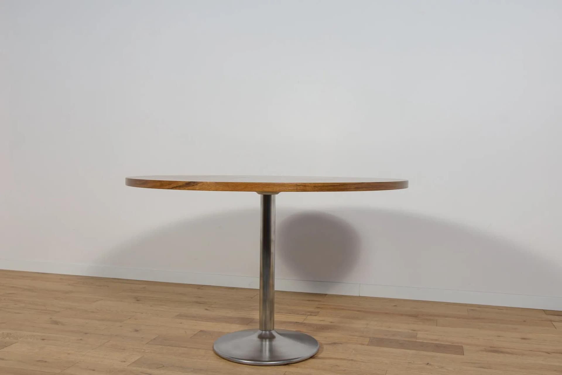 Round table, brown teak, aluminium, Denmark, 1970s. - 70887