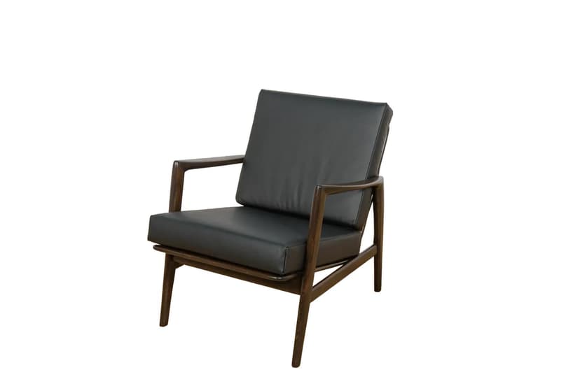 Fotel 300-139, buk ciemnobrązowy, skóra czarna, Swarzędzka Fabryka Mebli, Polska, lata 60.