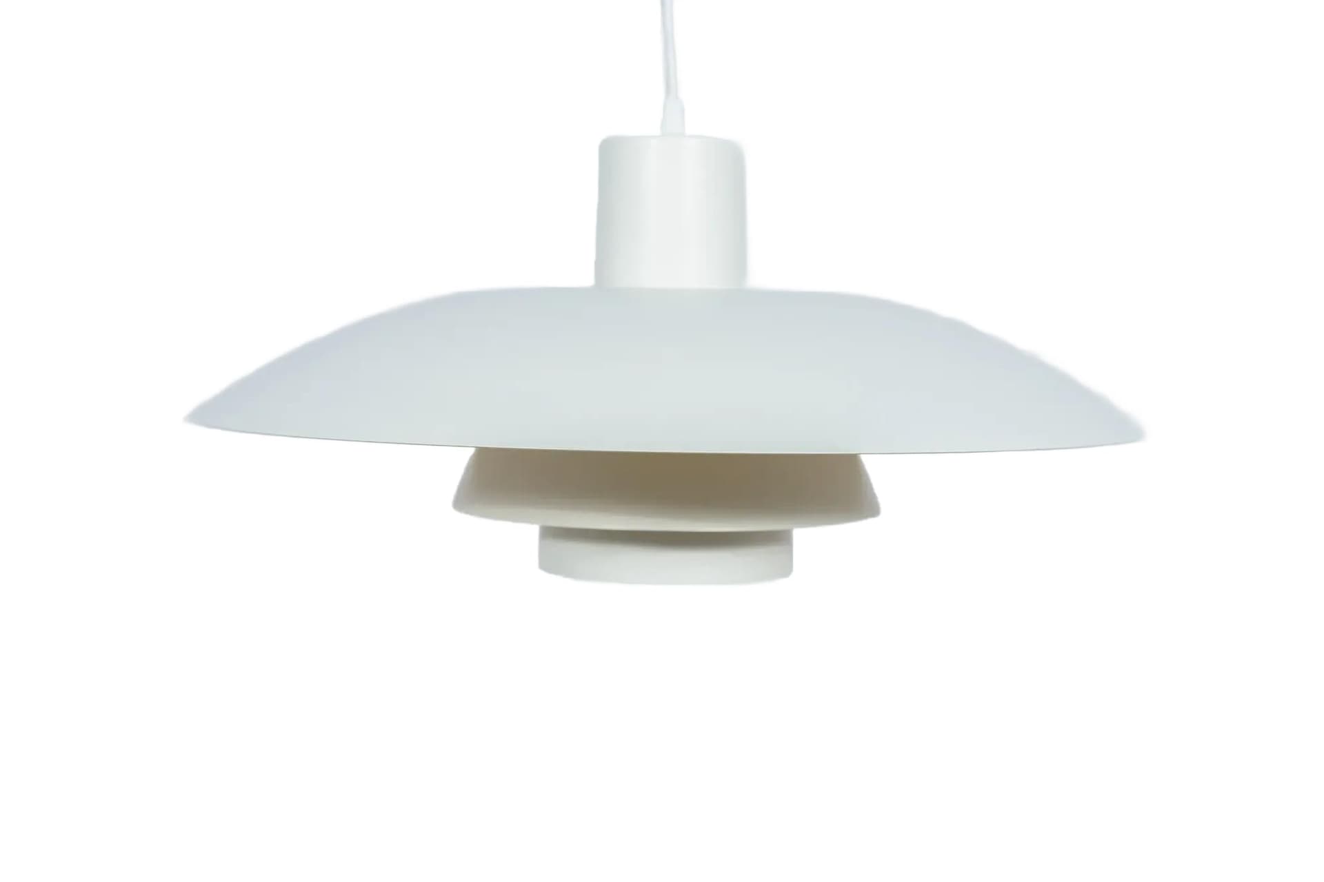 Pendant Lamp PH 4/3, white aluminum, by P. Henningsen, Louis Poulsen, Denmark, 1960s.