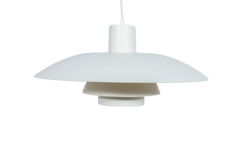 Pendant Lamp PH 4/3, white aluminum, by P. Henningsen, Louis Poulsen, Denmark, 1960s.