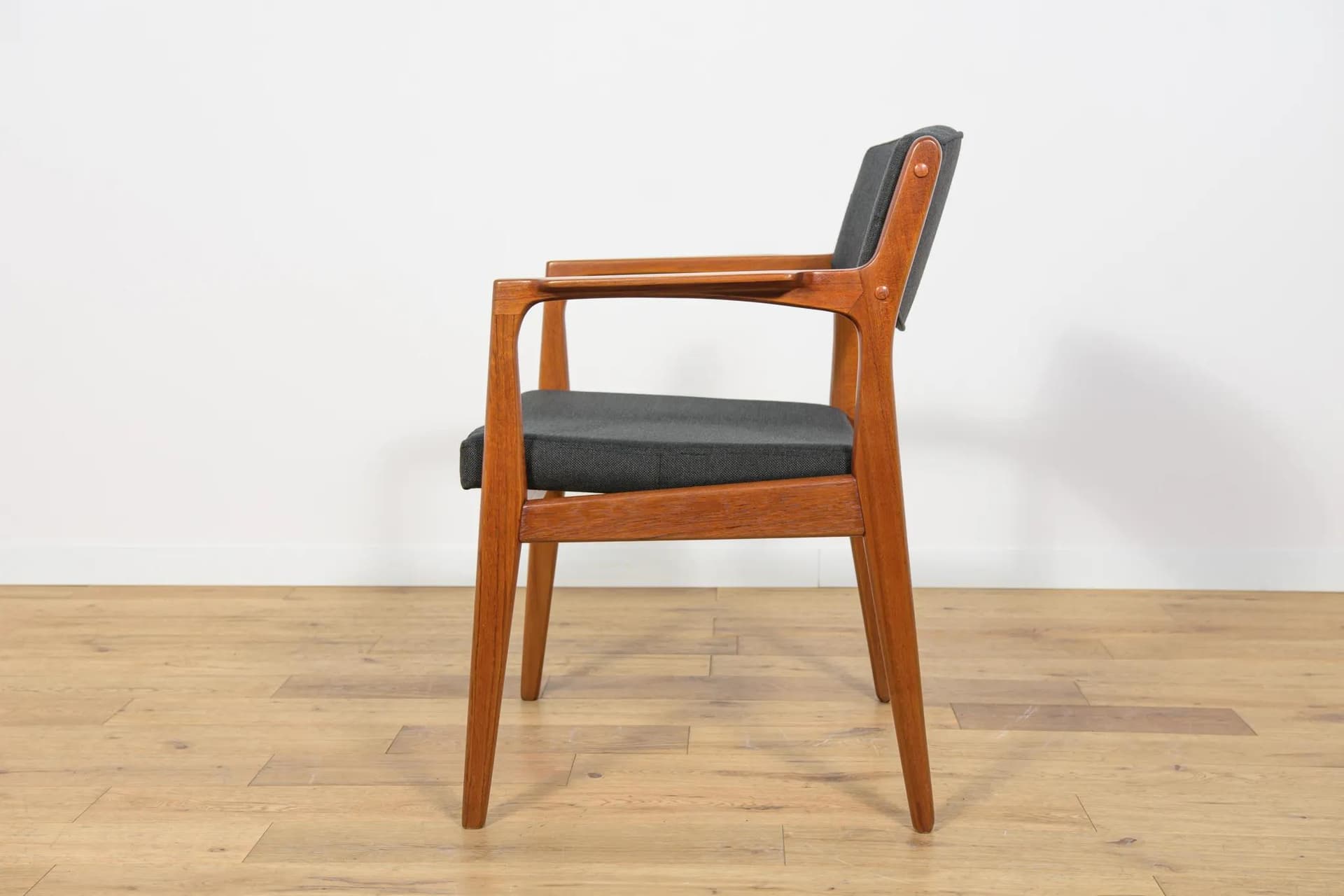 Armchair, brown teak, black fabric, by E. Buck, Denmark, 1960s. - 70791