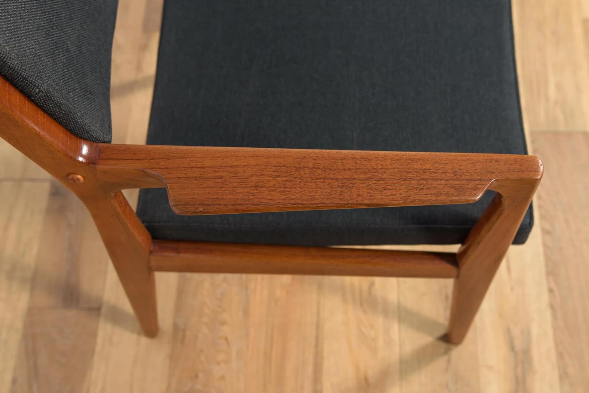 Armchair, brown teak, black fabric, by E. Buck, Denmark, 1960s. - 70793