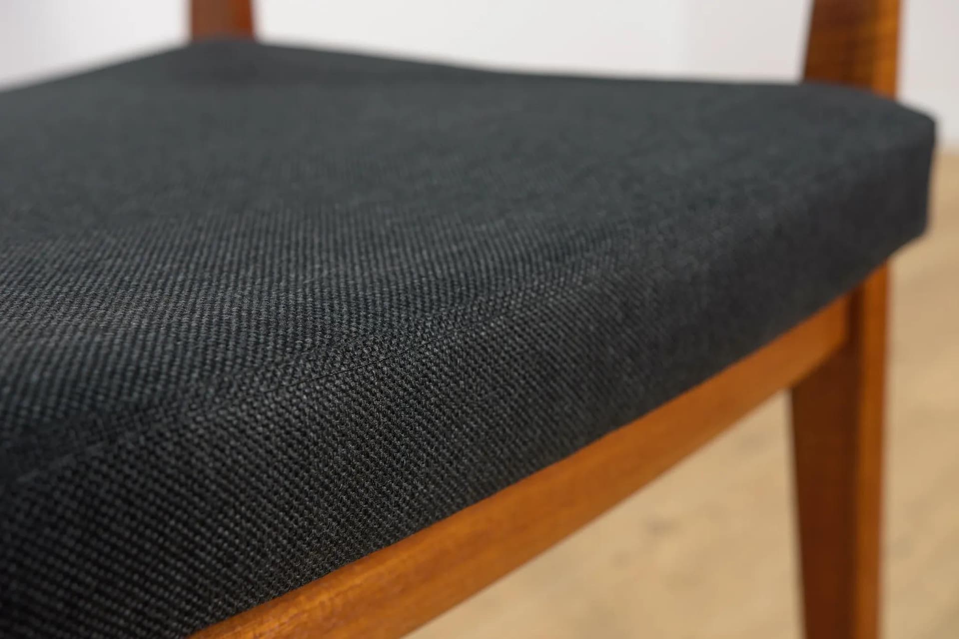 Armchair, brown teak, black fabric, by E. Buck, Denmark, 1960s. - 70789