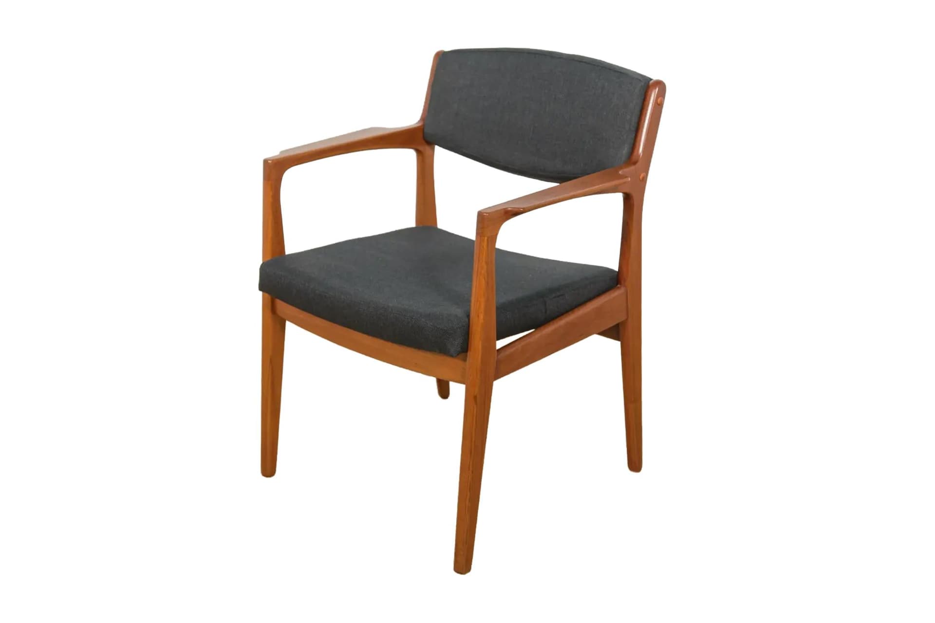 Armchair, brown teak, black fabric, by E. Buck, Denmark, 1960s.